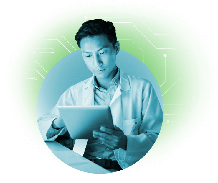 scientist working on tablet